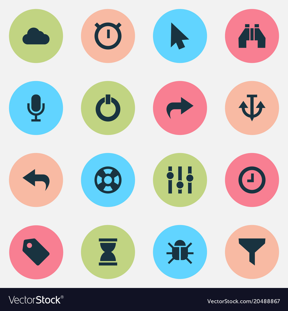 User icons set with bug find hourglass and other