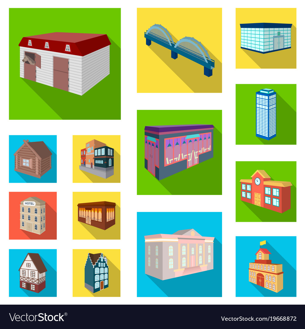 Building and architecture flat icons in set