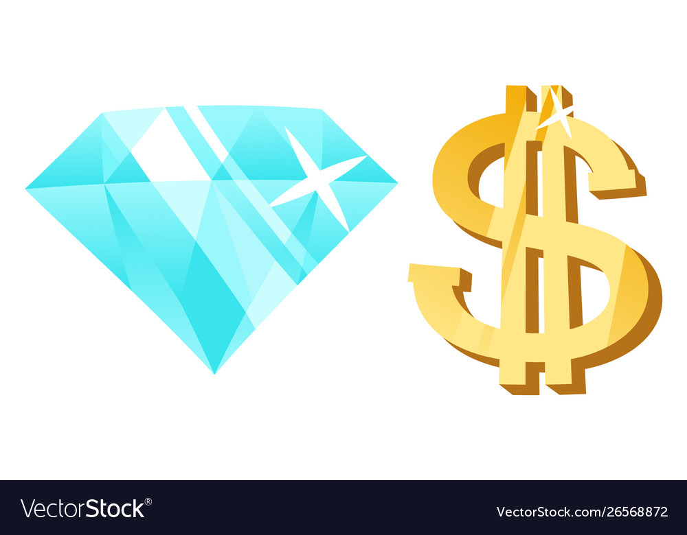 Golden Dollar Zeichen und Kristall brillant Diamant vector image Golden Dollar Zeichen und Kristall brillant Diamant