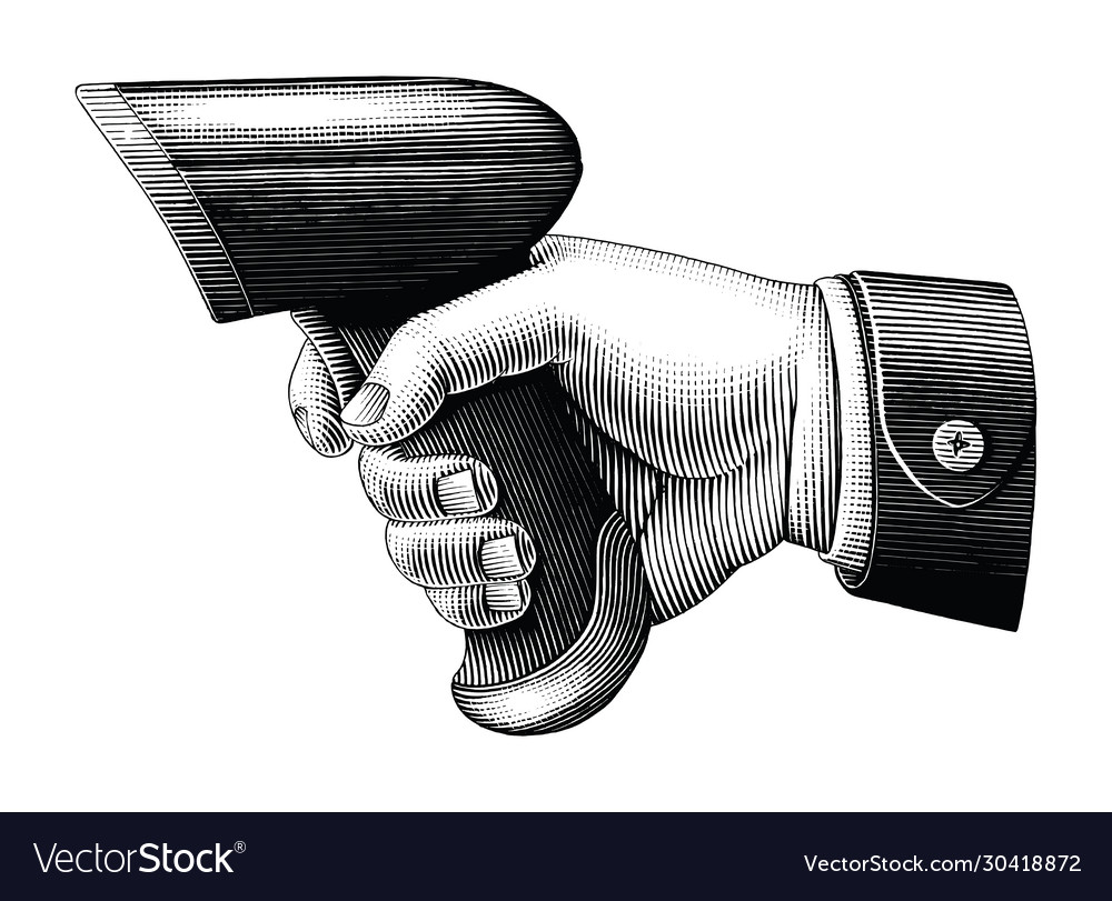 Hand holding barcode scanner drawing vintage Vector Image