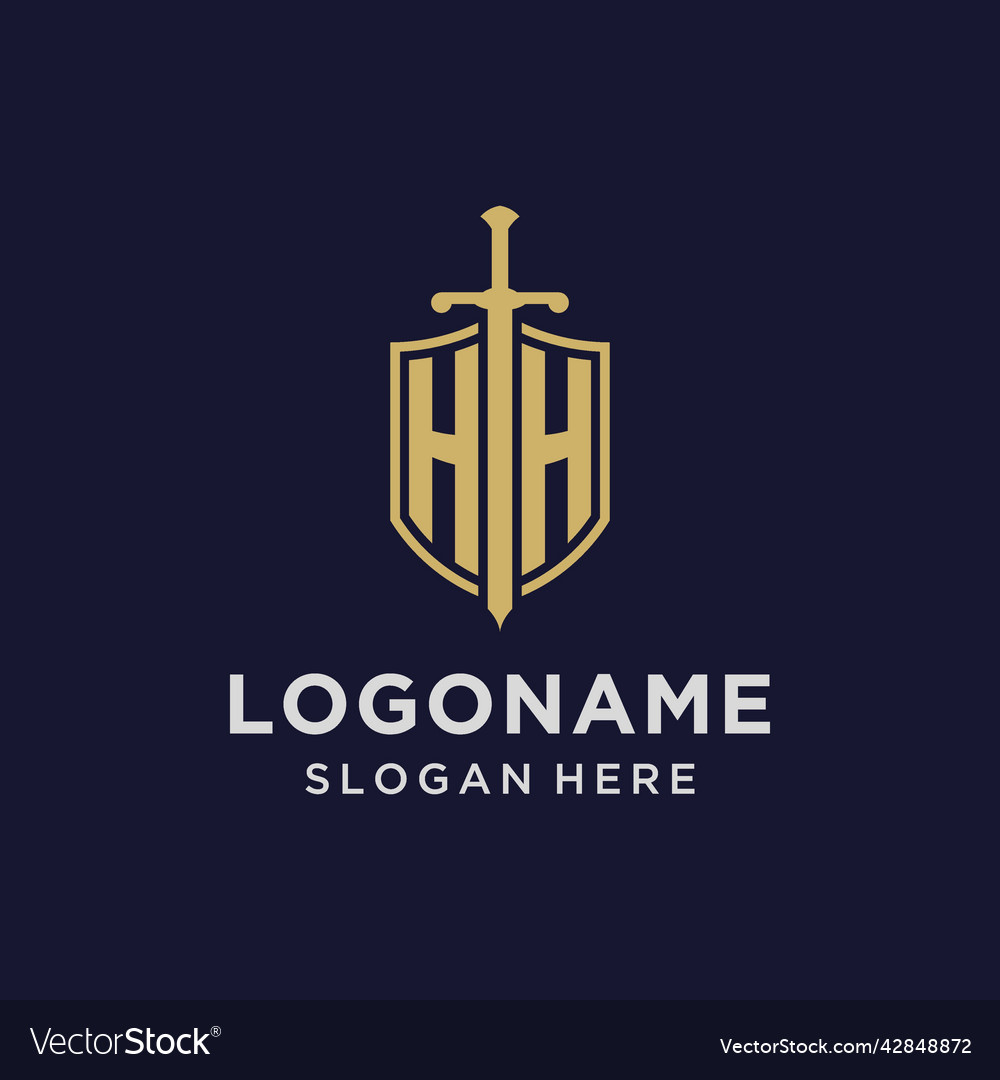 Hh logo initial monogram with shield and sword Vector Image Hh logo initial monogram with shield and sword