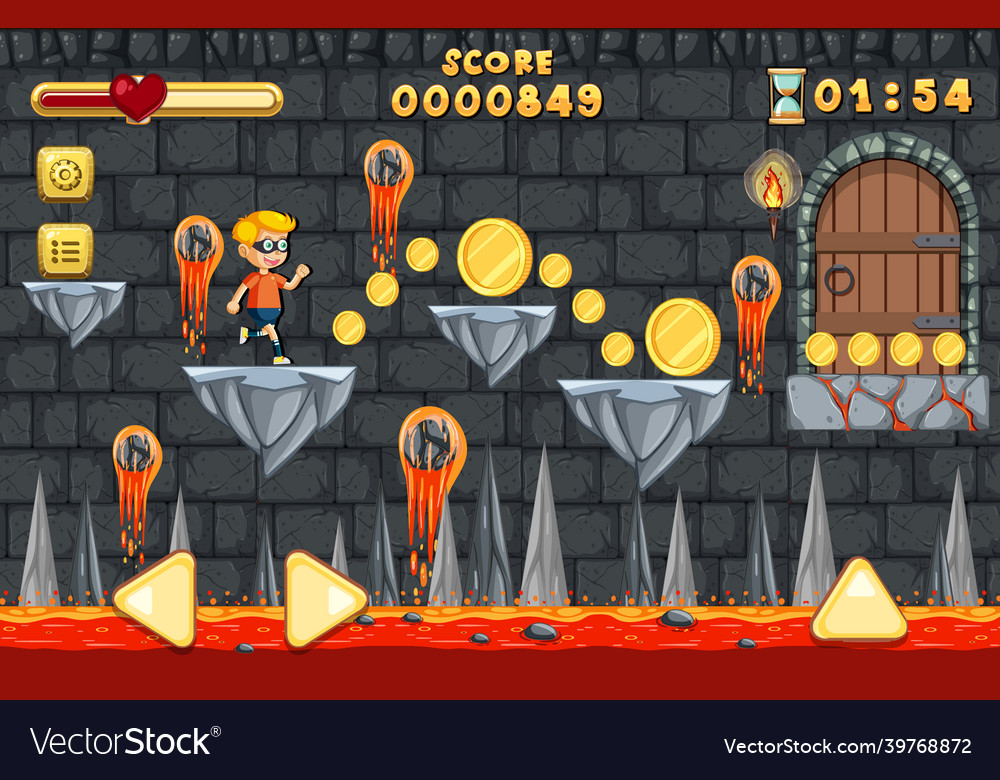 Lava cave platformer game template Vector Image Lava cave platformer game template
