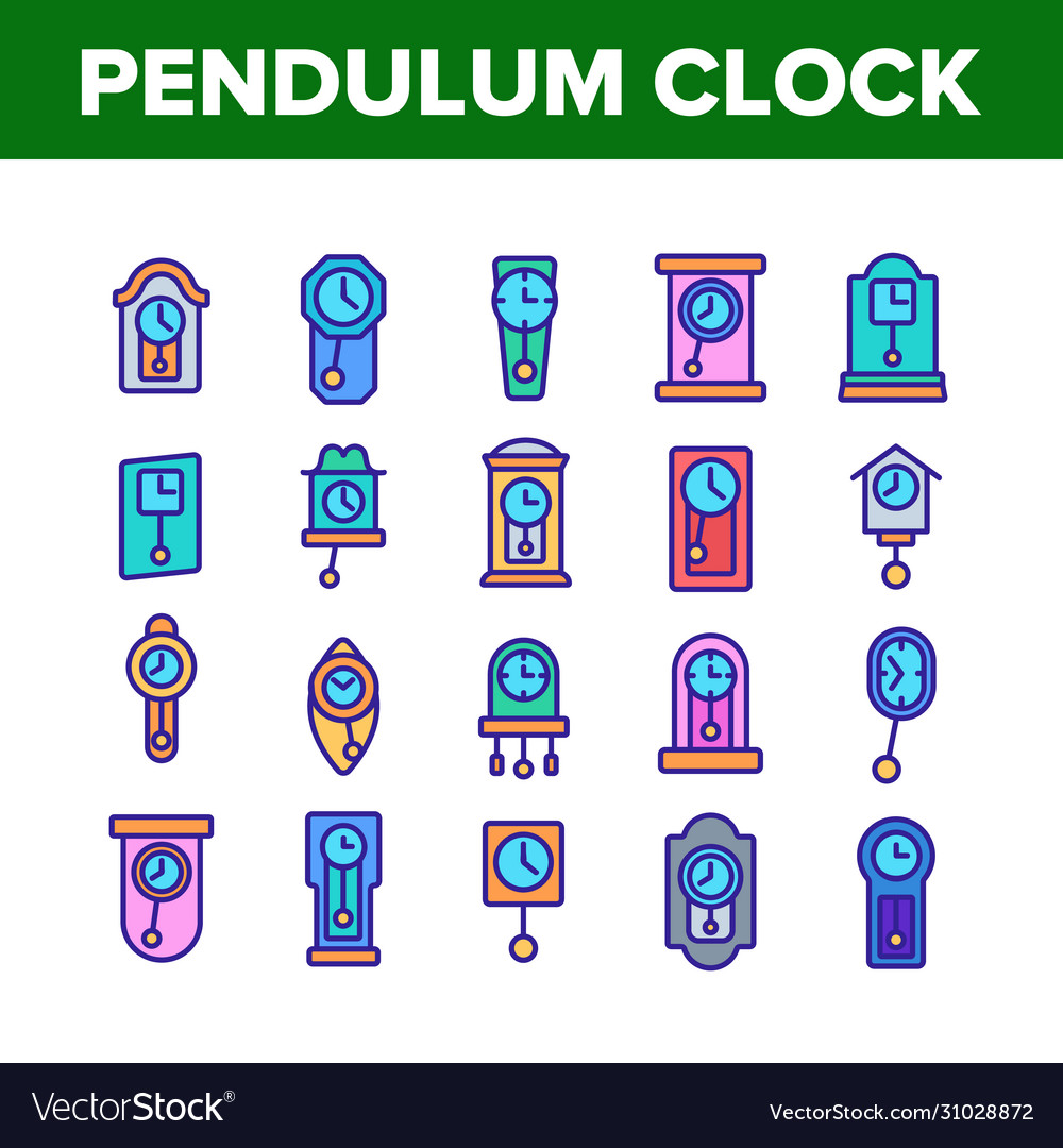Pendulum clock device collection icons set vector image Pendulum clock device collection icons set