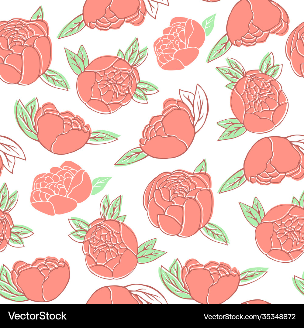 Peonies seamless pattern on white background Vector Image