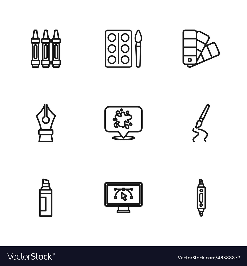 Set line computer with design program paint brush