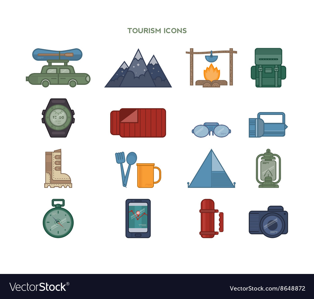 Set of icons relating to tourism