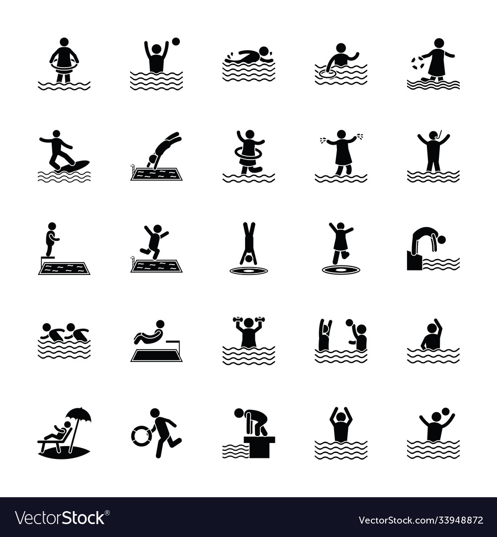 Swimming glyph icons pack Royalty Free Vector Image