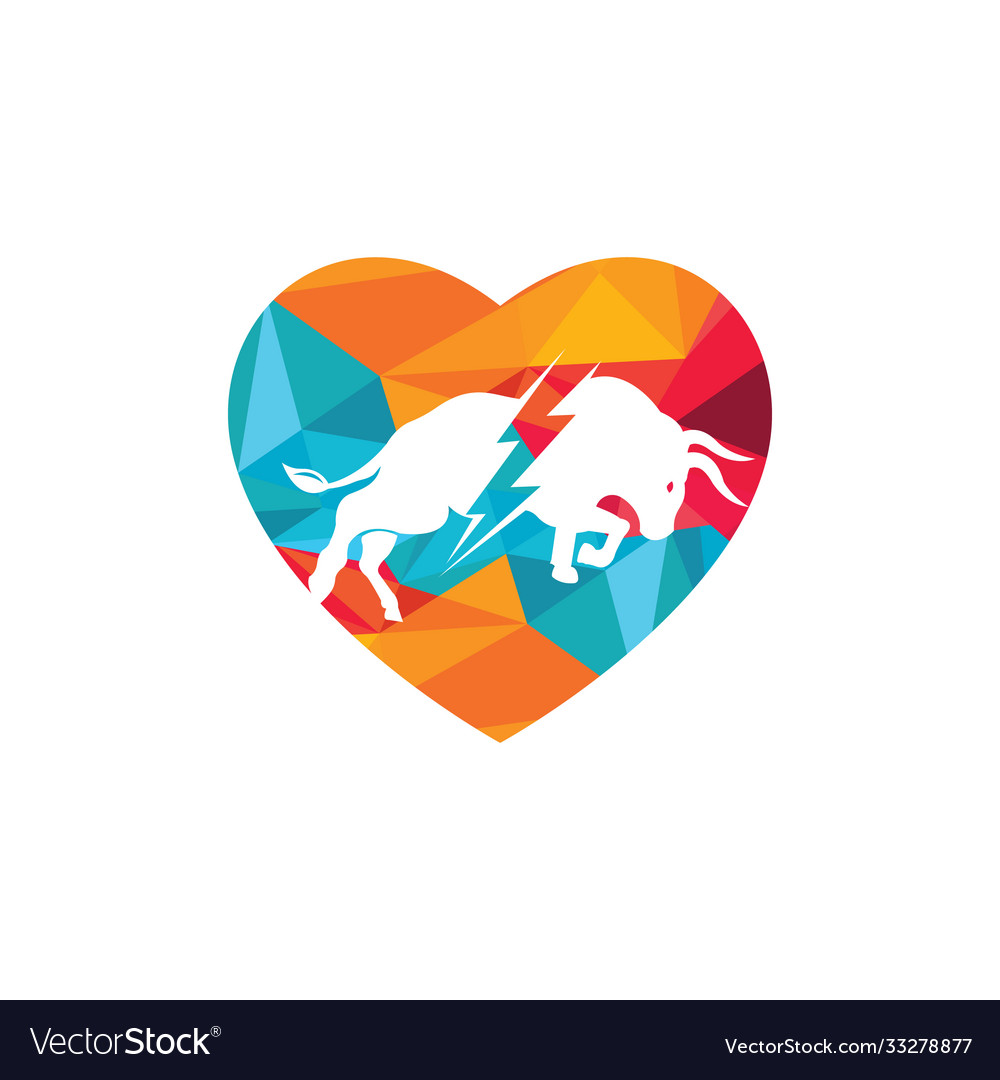 Bull with thunder and heart shape logo design