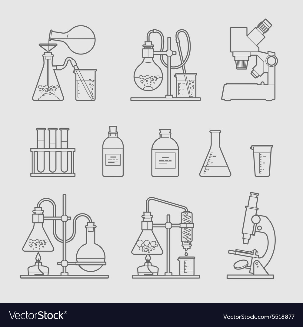 Chemical glassware icons set Royalty Free Vector Image