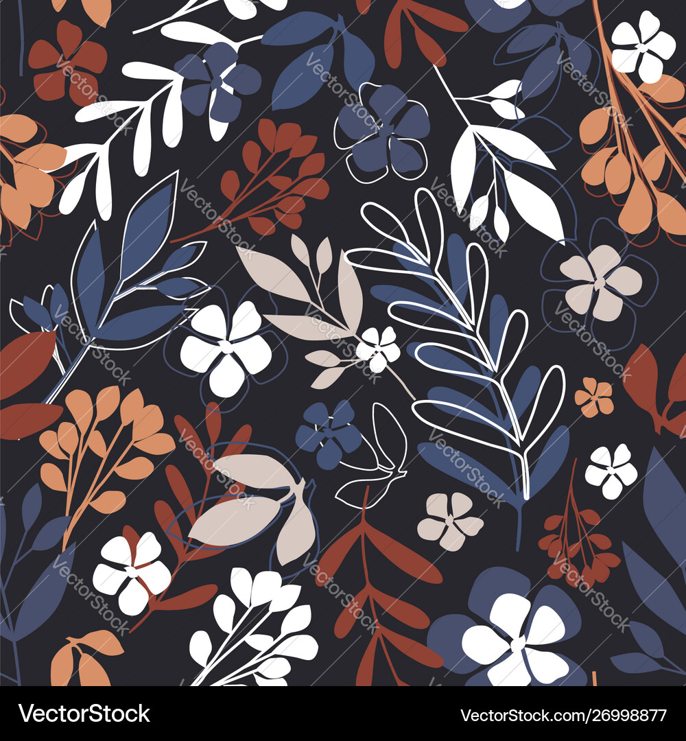 Floral Leaf Pattern - Dark Background Royalty Free Vector