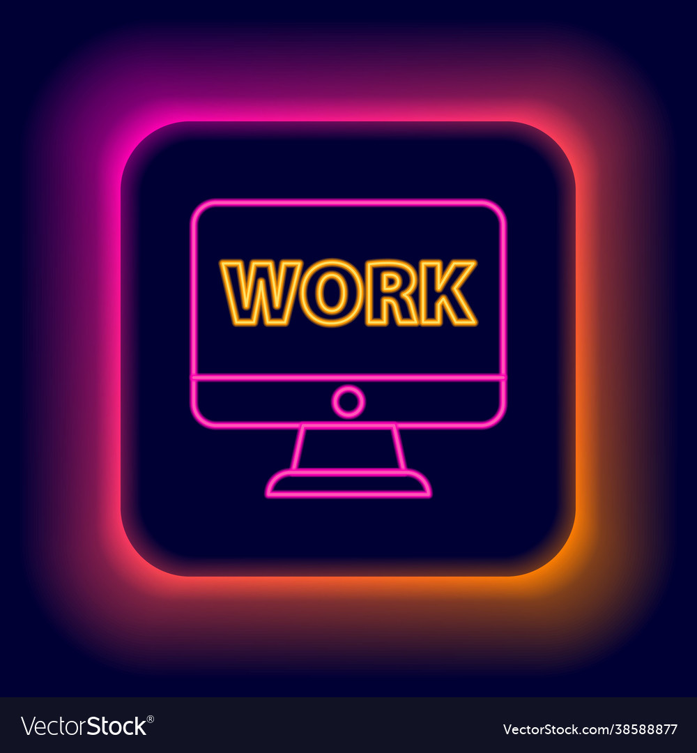 Glowing neon line computer monitor with text work