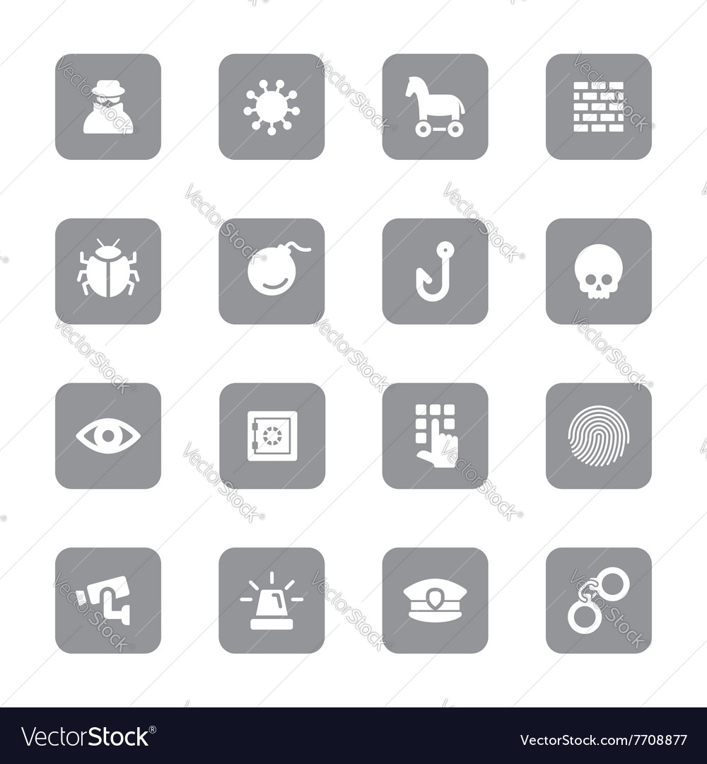 Gray flat icon set 7 on rounded rectangle