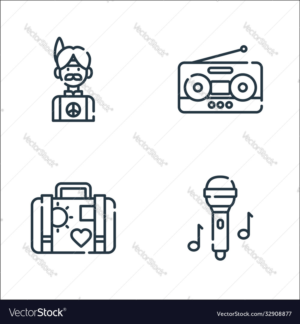 Hippies line icons linear set quality