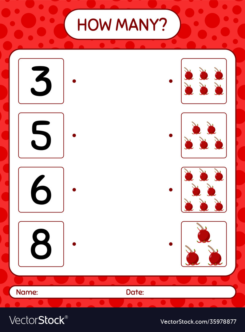 How many counting game with ugni worksheet vector image How many counting game with ugni worksheet