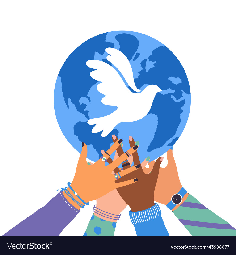 Human Hands Holding Earth Globe With Flying Bird Vector Image