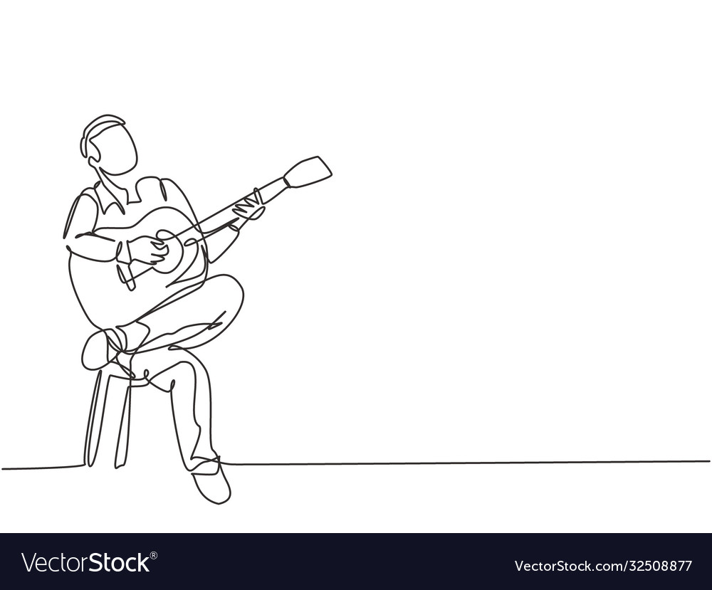 One single line drawing young happy male Vector Image