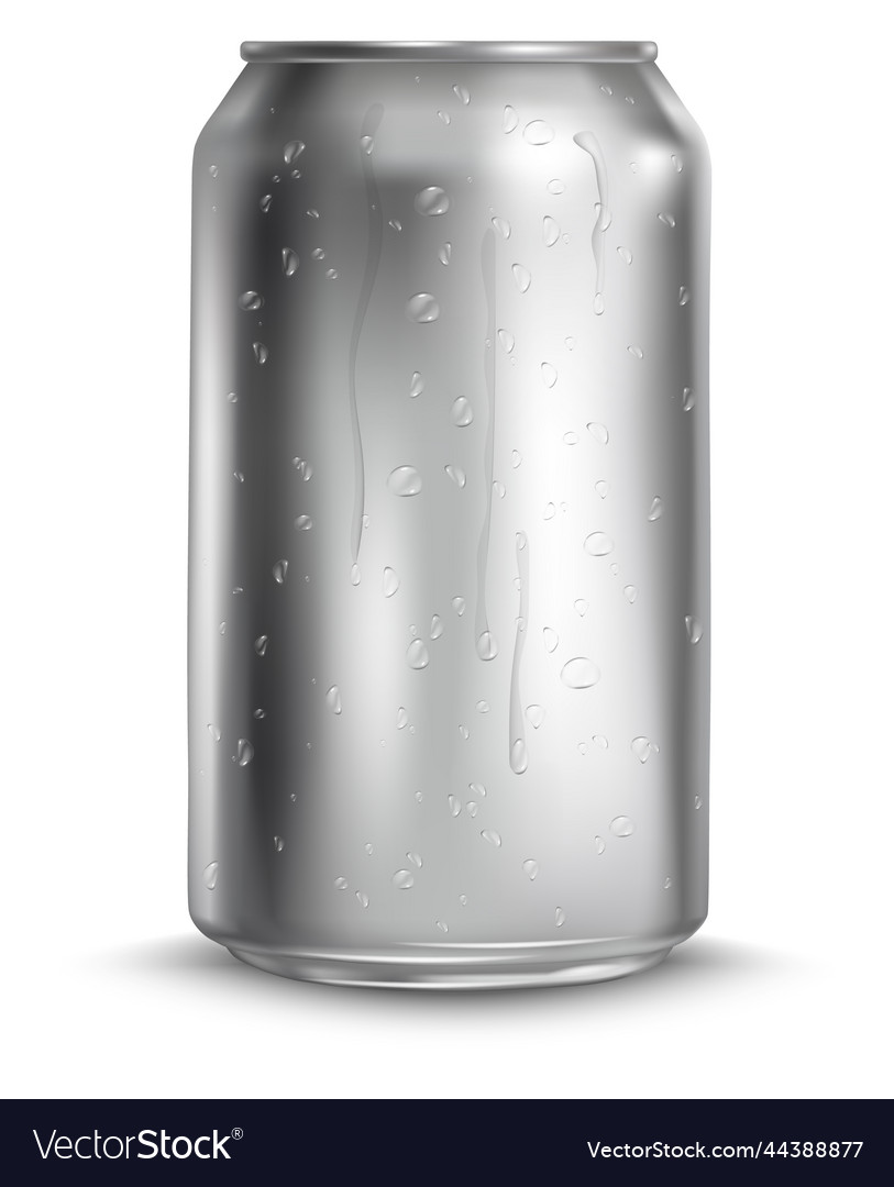 Tin can with realistic water droplets cold drink vector image Tin can with realistic water droplets cold drink
