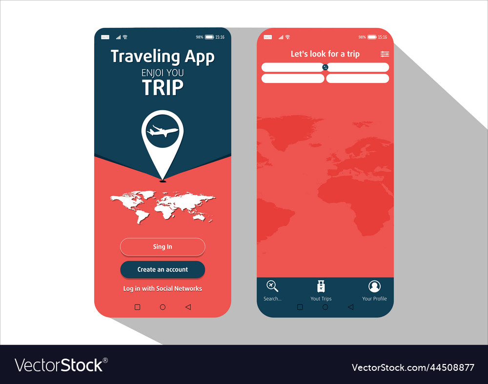 Ui travelling app template design vector image Ui travelling app template design
