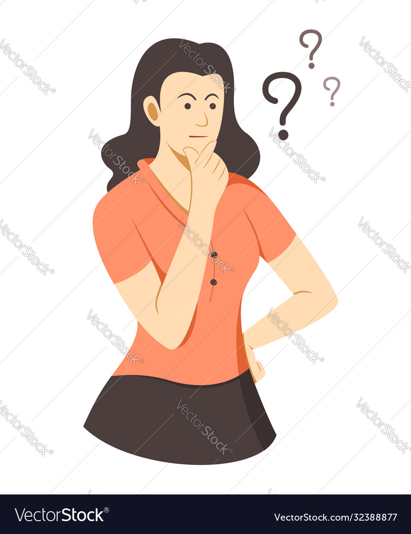 Woman is thinking question Royalty Free Vector Image