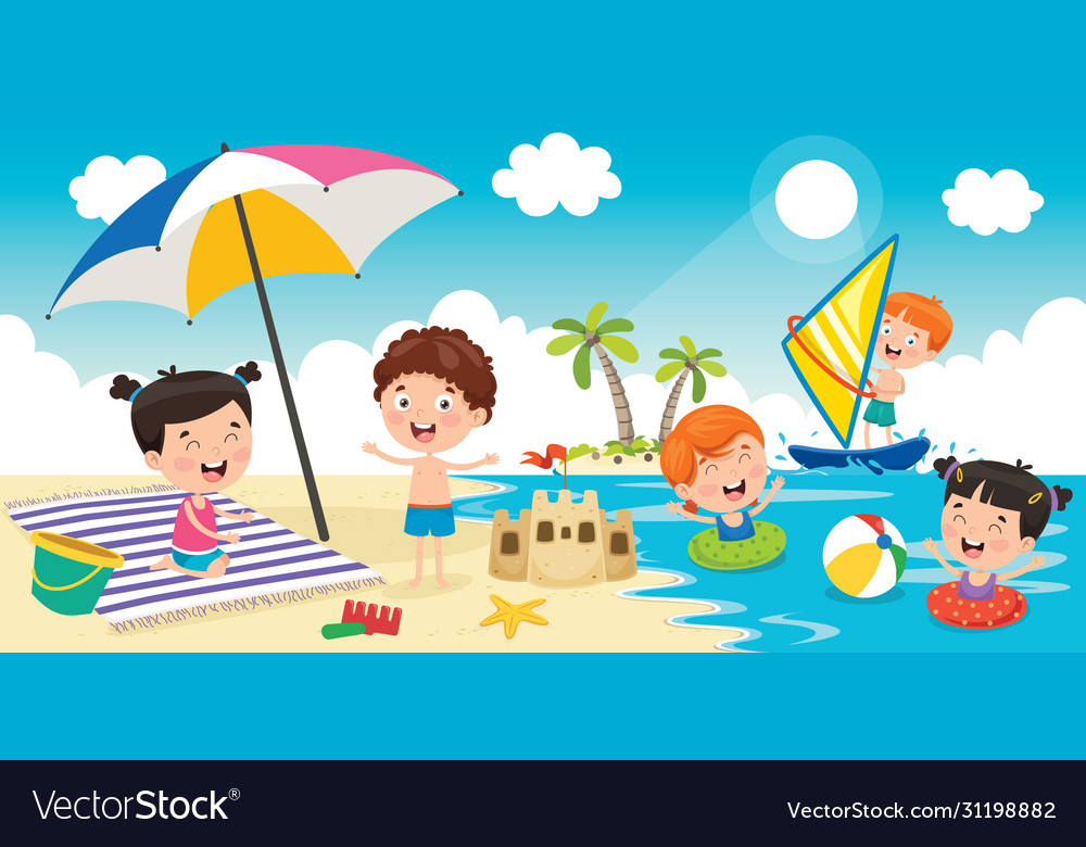 Children playing at beach Royalty Free Vector Image