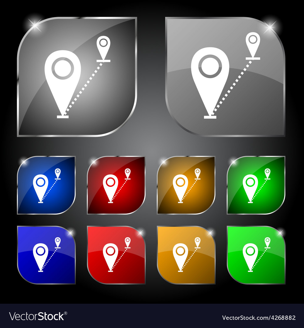 Map pointer icon sign set of ten colorful buttons