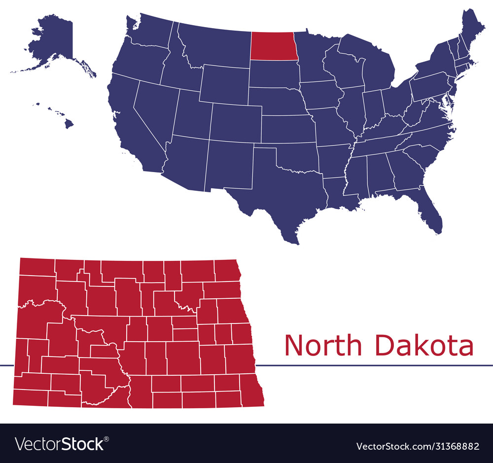 North dakota map counties with usa map Royalty Free Vector