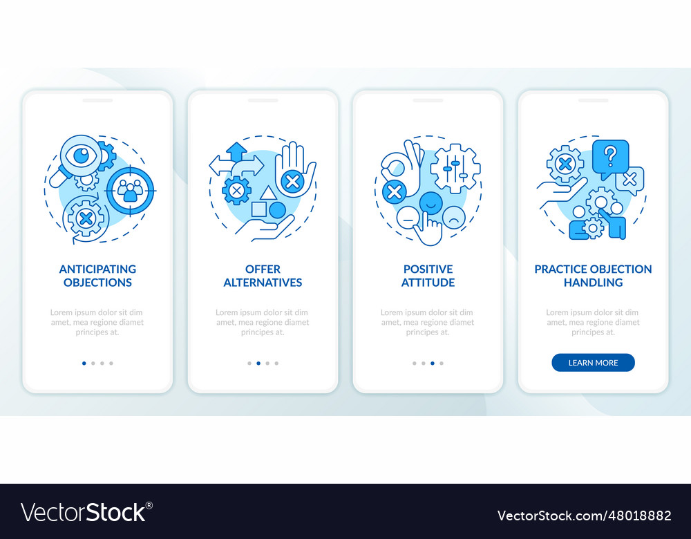 Objection handling methods blue onboarding mobile Vector Image Objection handling methods blue onboarding mobile