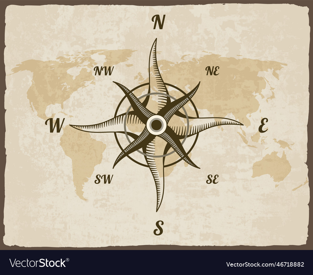 Retro nautical compass hand drawn wind rose Vector Image