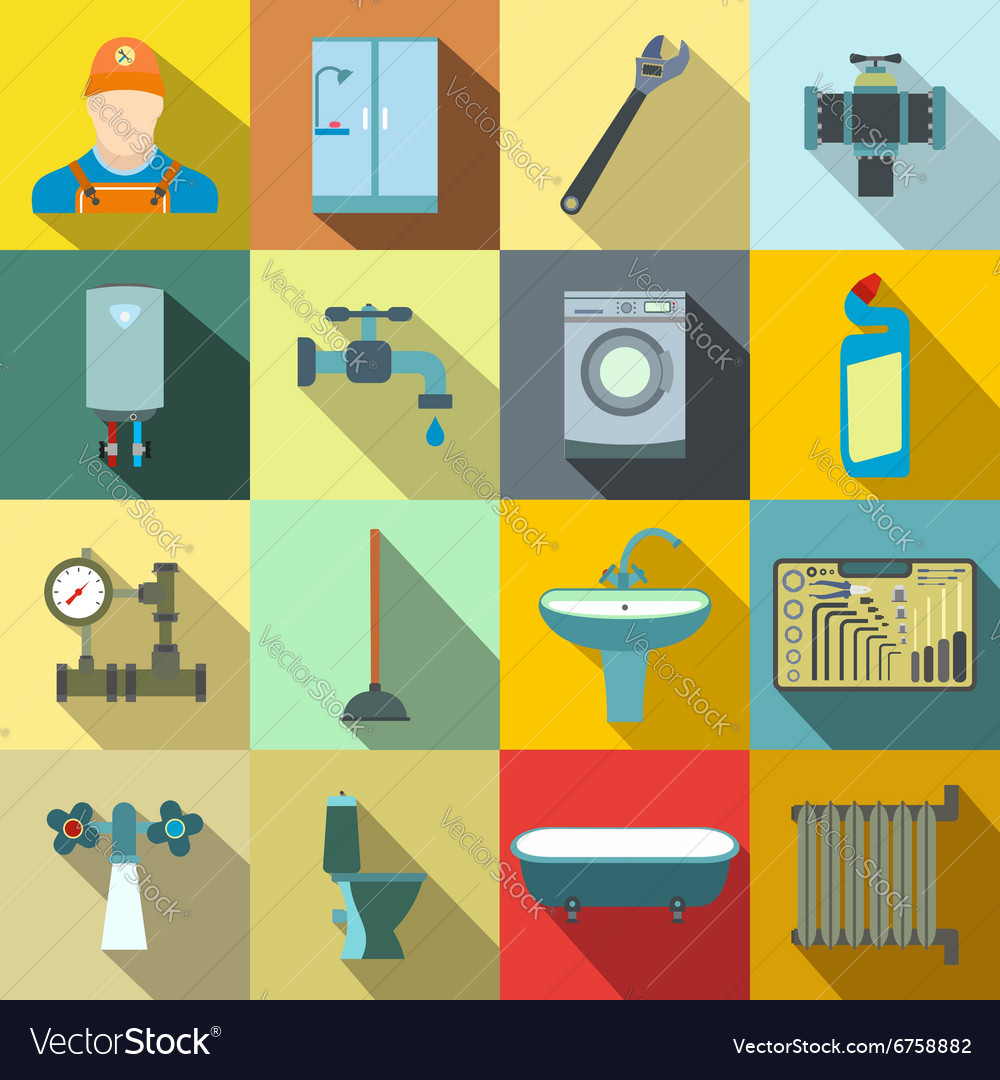 Sanitary engineering flat icons Royalty Free Vector Image