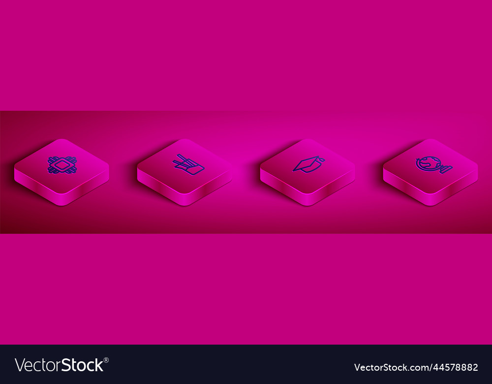 Set isometric line processor cpu laboratory vector image Set isometric line processor cpu laboratory