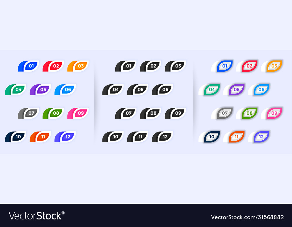 Set modern bullet points from one to twelve Vector Image Set modern bullet points from one to twelve
