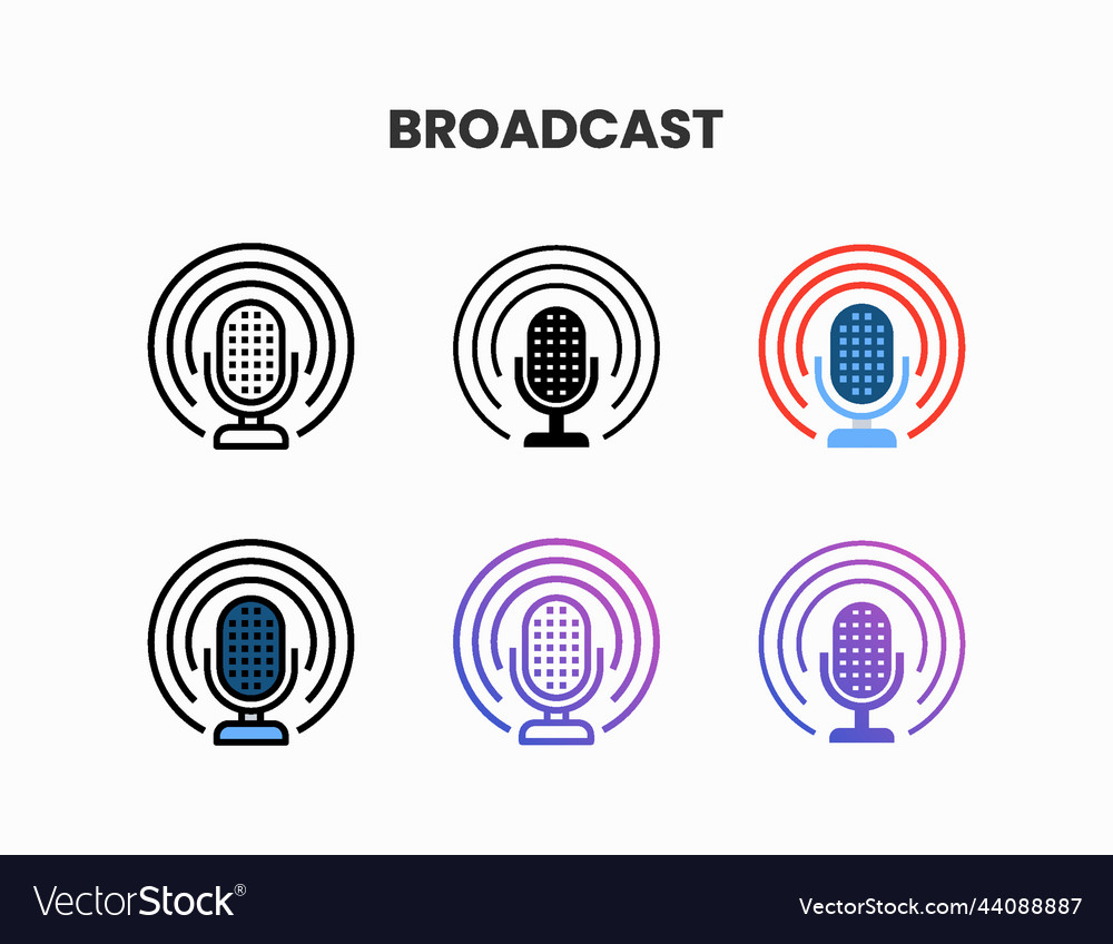 Broadcast icon set with different styles