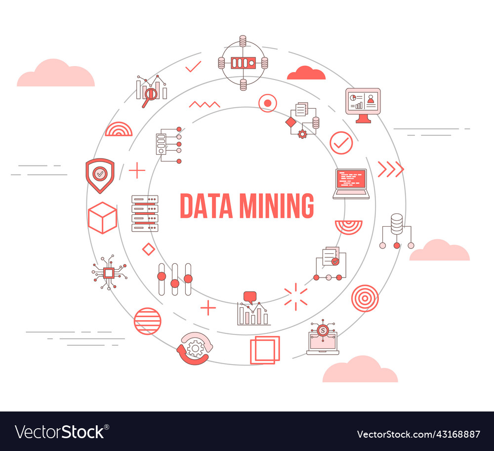 Data mining concept with icon set template banner vector image Data mining concept with icon set template banner