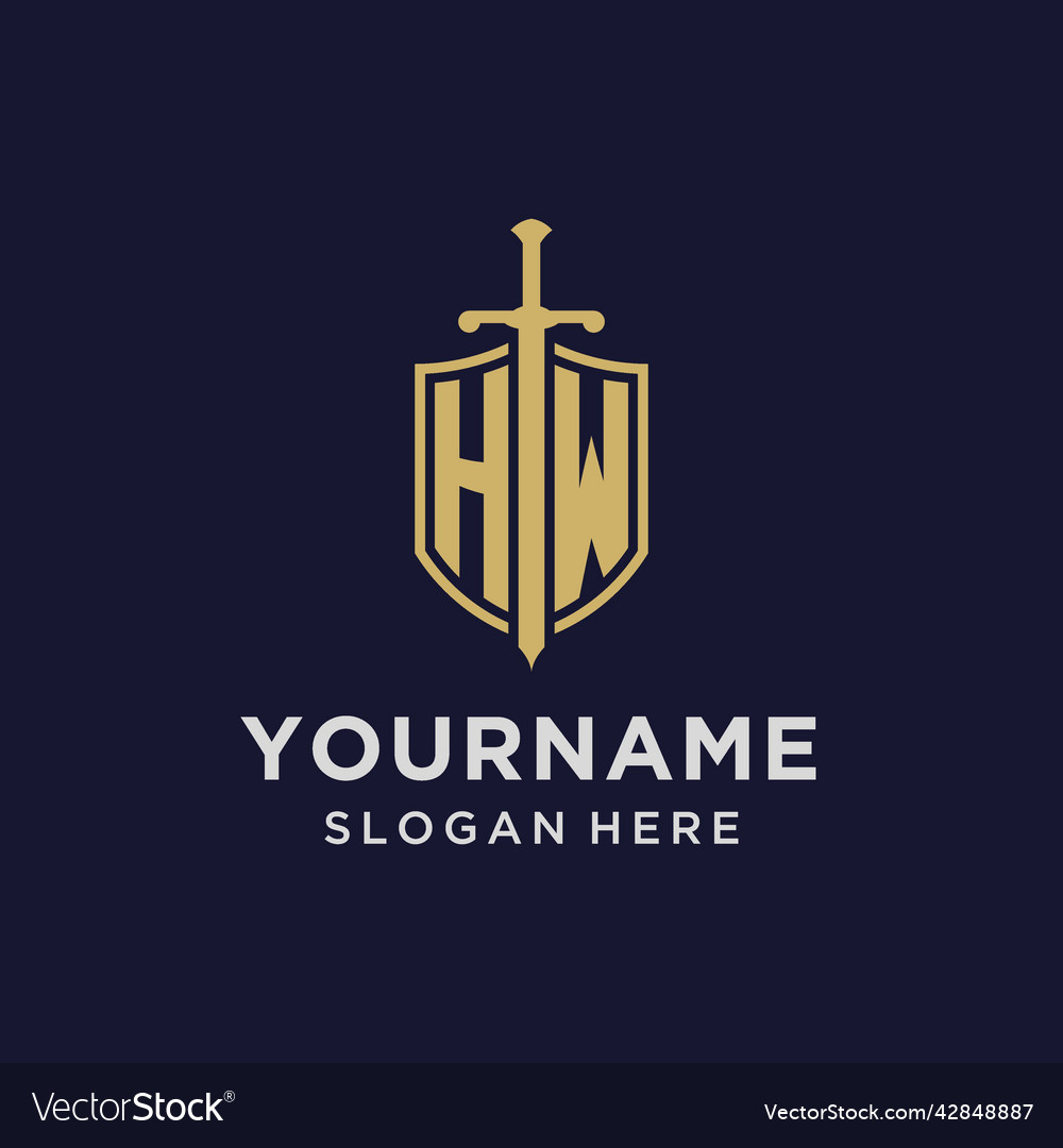 Hw logo initial monogram with shield and sword