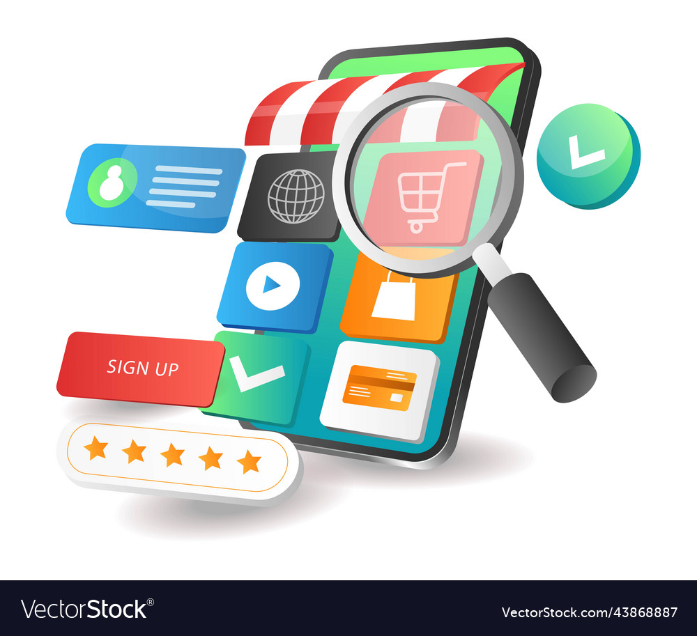 Isometric concept looking for an online shopping vector image Isometric concept looking for an online shopping