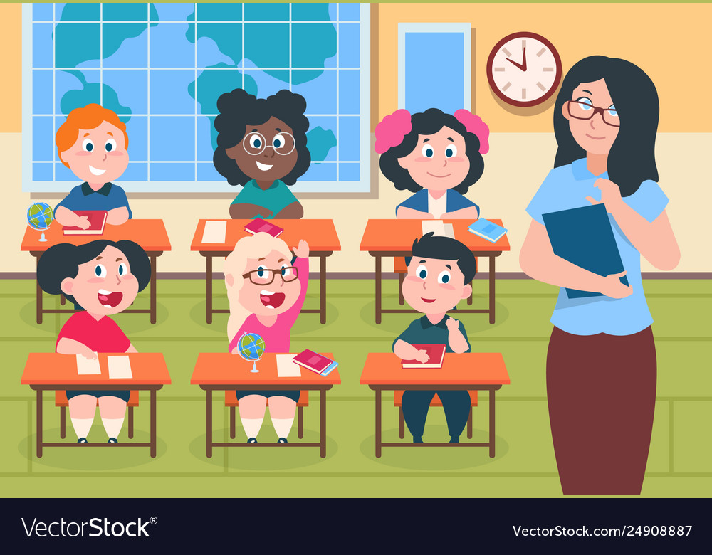 Kids in classroom teacher and pupils in Royalty Free Vector