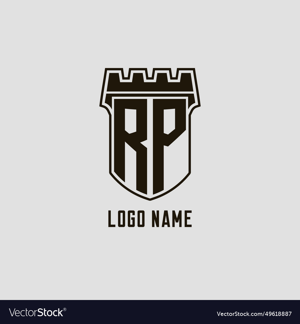 Monogram rp with shield fortress logo design style