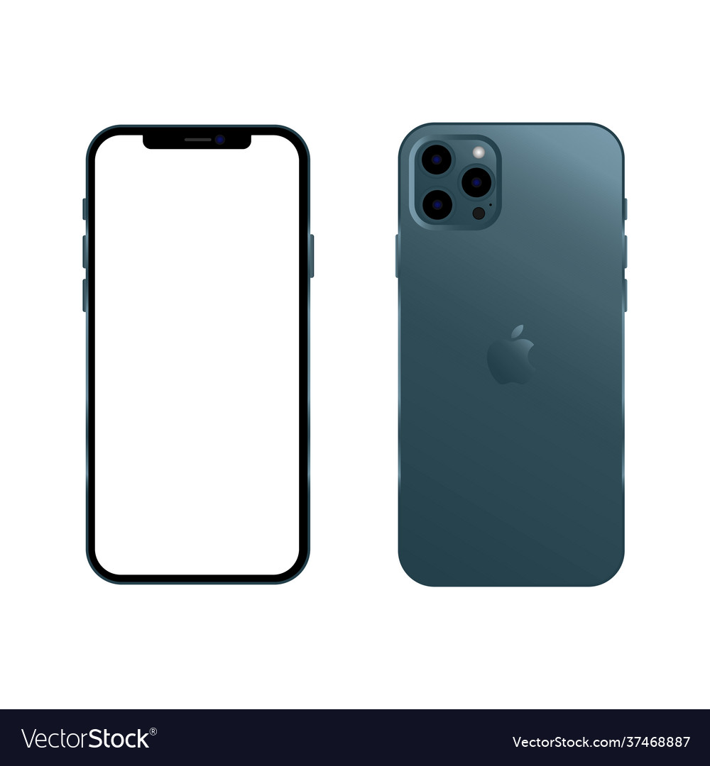 New pacific blue color iphone 12 pro max mockup Vector Image