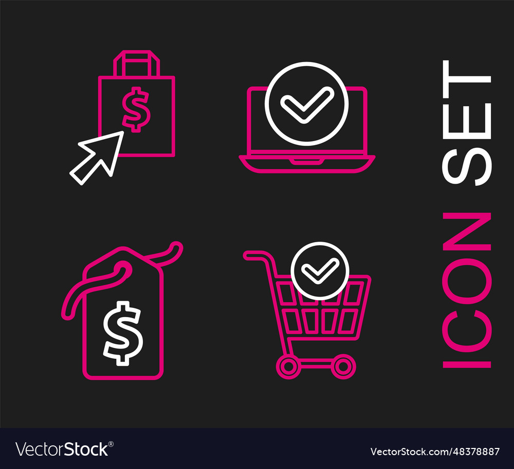 Set line shopping cart with check mark price tag vector image Set line shopping cart with check mark price tag