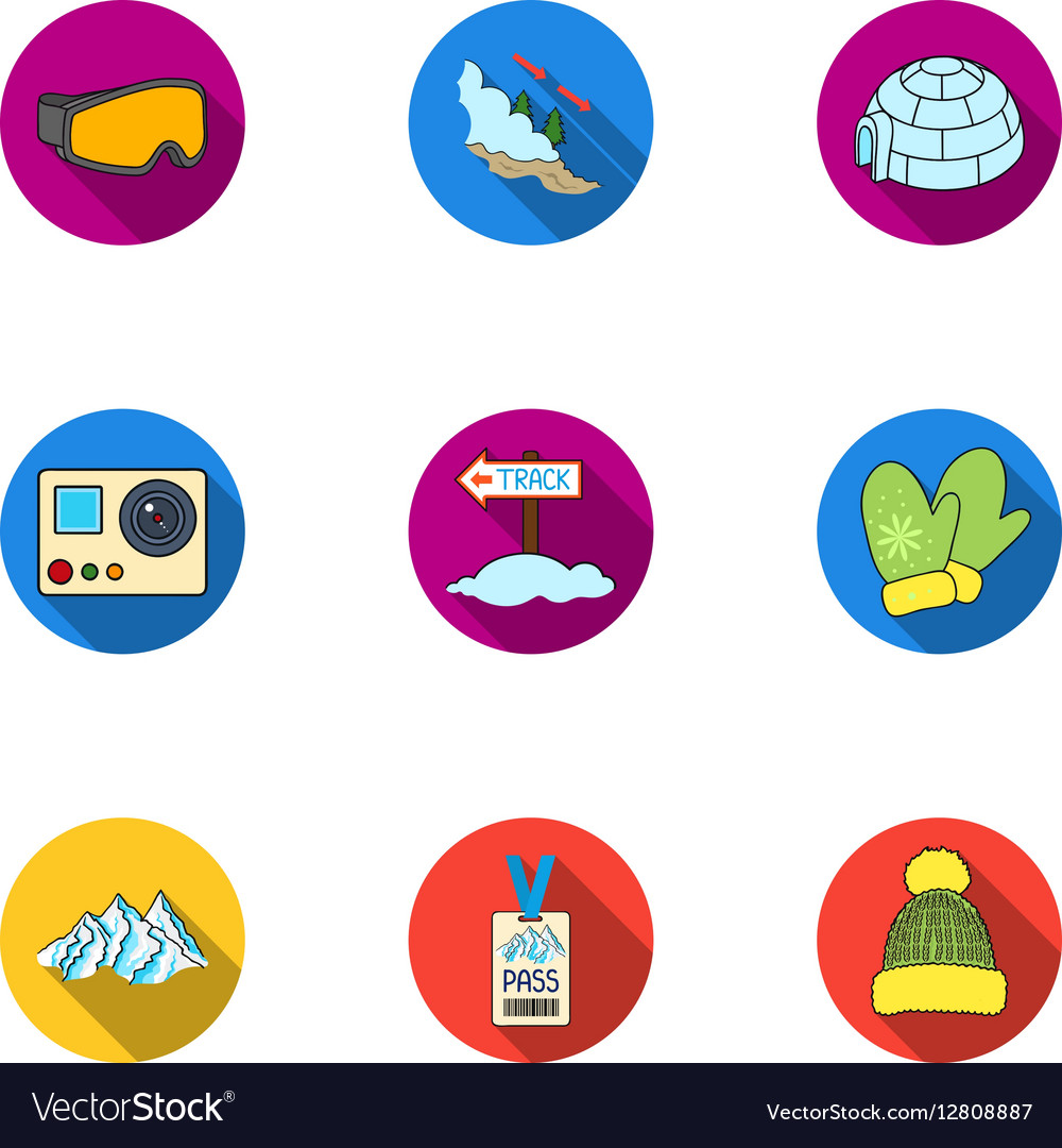 Ski resort set icons in flat style big collection