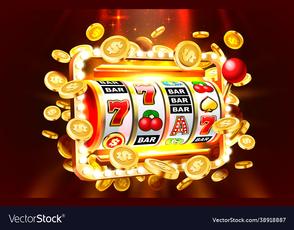 Slots 777 banner golden coins jackpot casino 3d vector image Slots 777 banner golden coins jackpot casino 3d