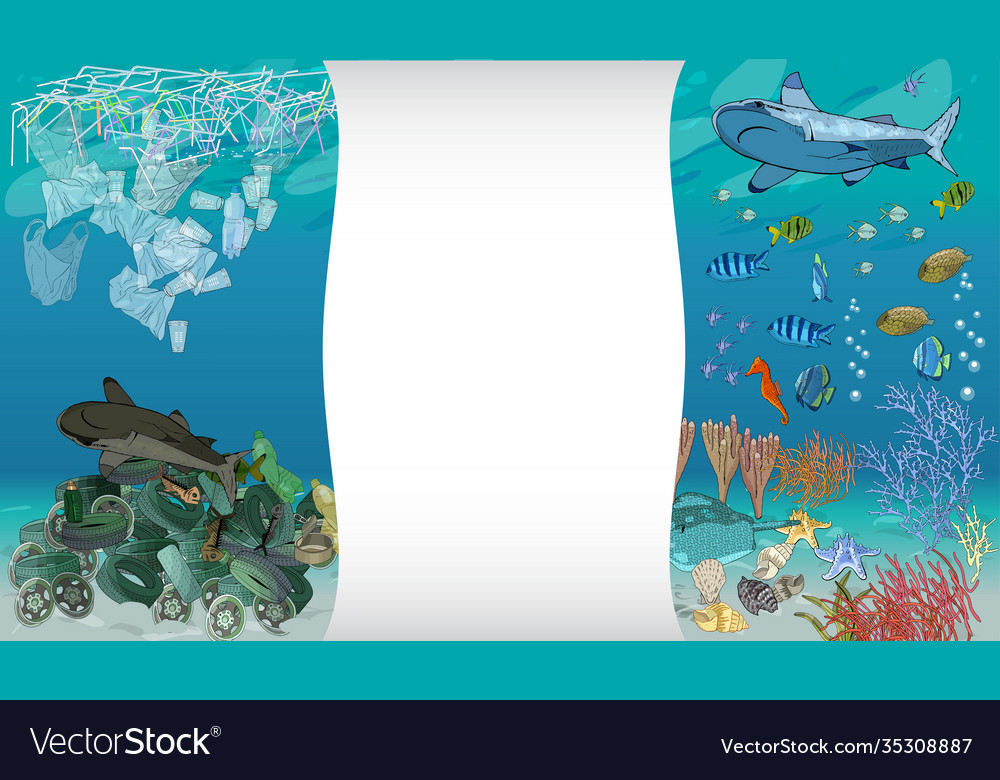 Template with different types plastic garbage vector image Template with different types plastic garbage