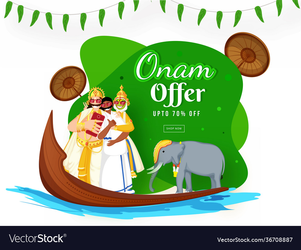 Up to 70 off for onam offer sale poster design vector image Up to 70 off for onam offer sale poster design