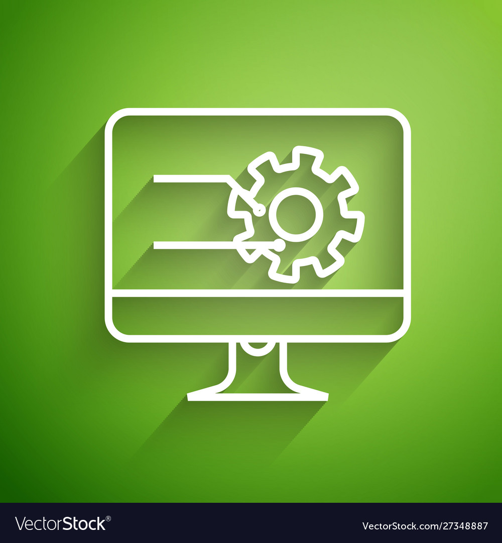 White line computer monitor with graph chart icon vector image White line computer monitor with graph chart icon