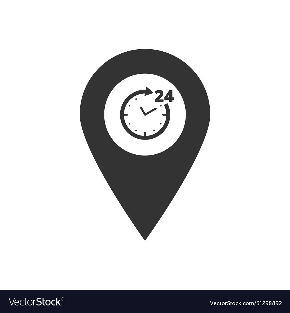24h working time black icon map pointer pin vector image 24h working time black icon map pointer pin