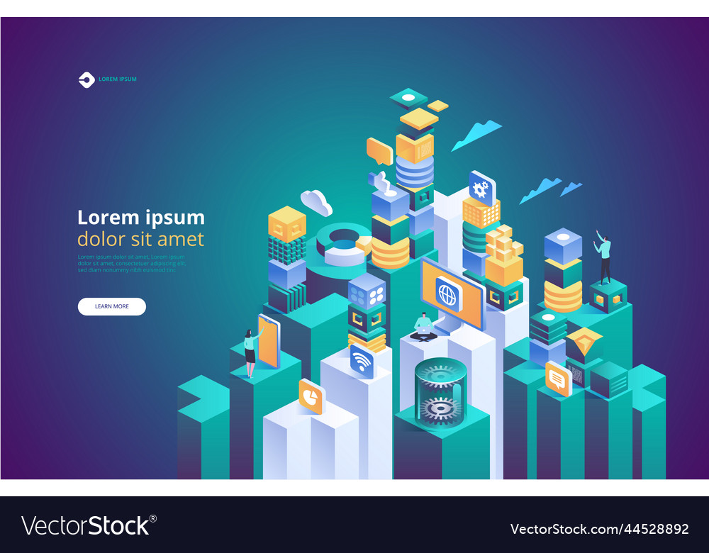Abstract technology isometric concept of data vector image Abstract technology isometric concept of data