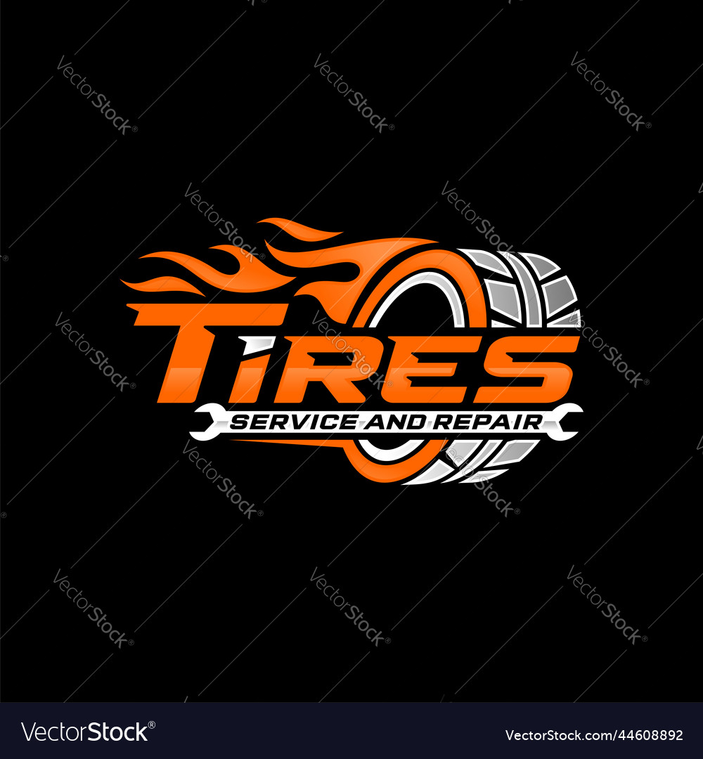 Car wheel in fire flame tires logo design Vector Image