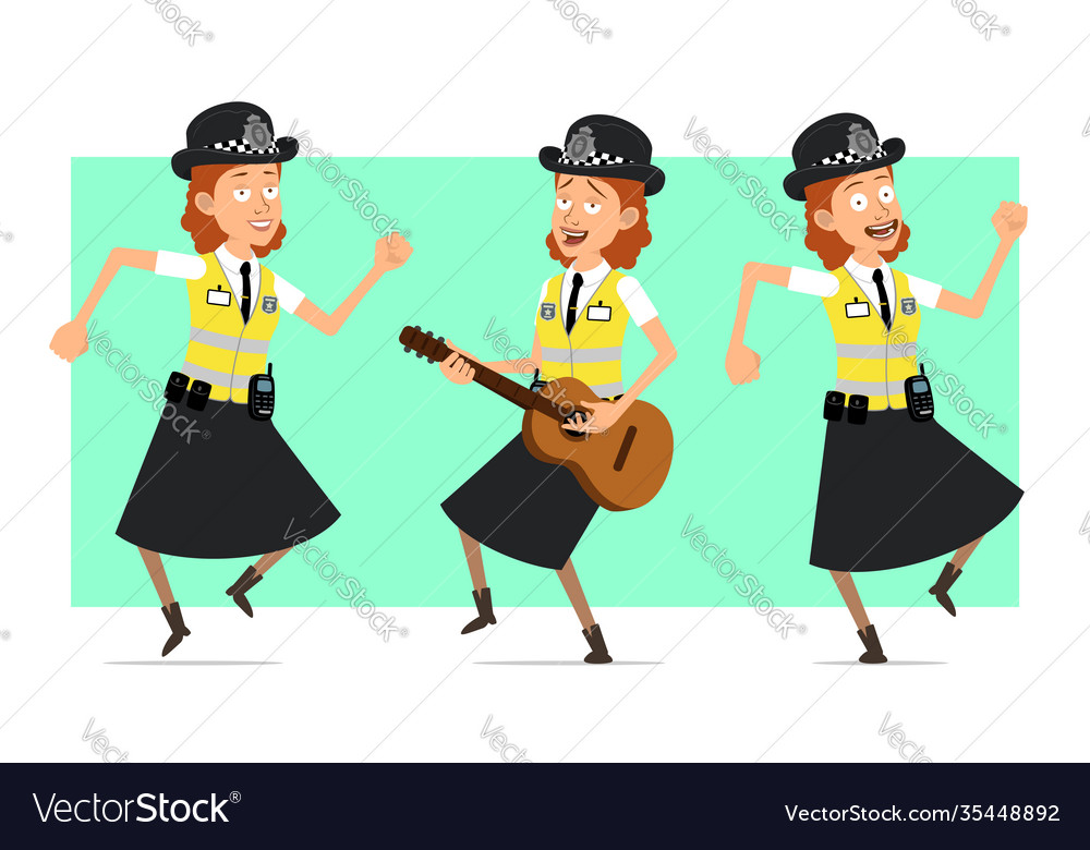 Cartoon flat british police woman character set