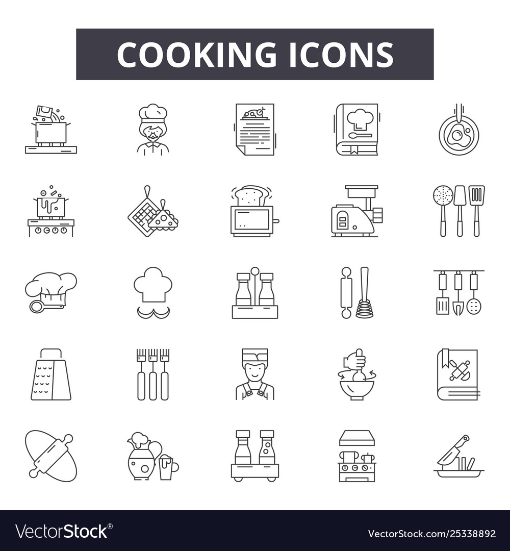 Cooking line icons signs set linear