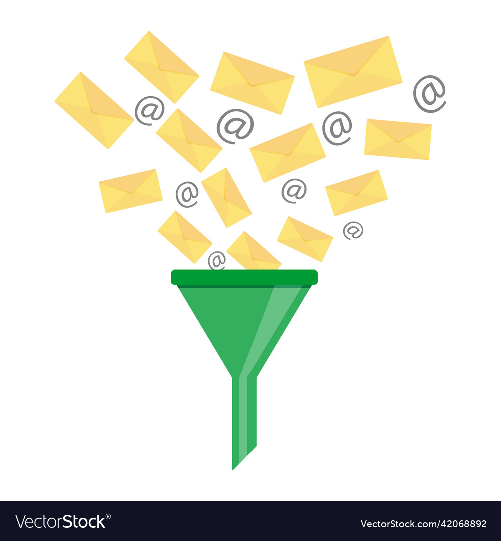 Filter spam email inbox check mail and filtration vector image Filter spam email inbox check mail and filtration
